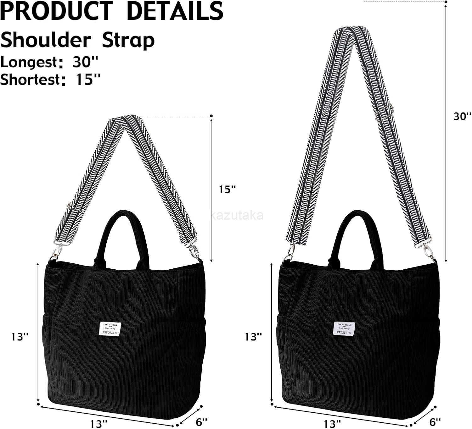 Corduroy Tote Bag for Women Large Tote Bag with Zipper Casual Shoulder Handbags Work Shopping Bag Z250922