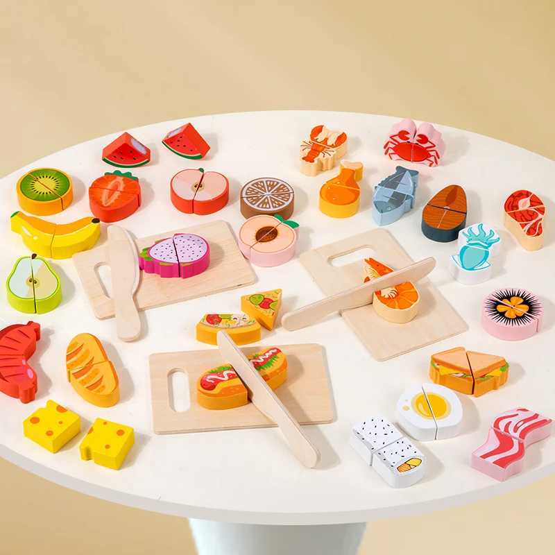 Childrens Kitchen Cooking Set Wooden Simulation Cutting Fruits Vegetables Food Toy Pretend Play Educational Toys for Children C250922