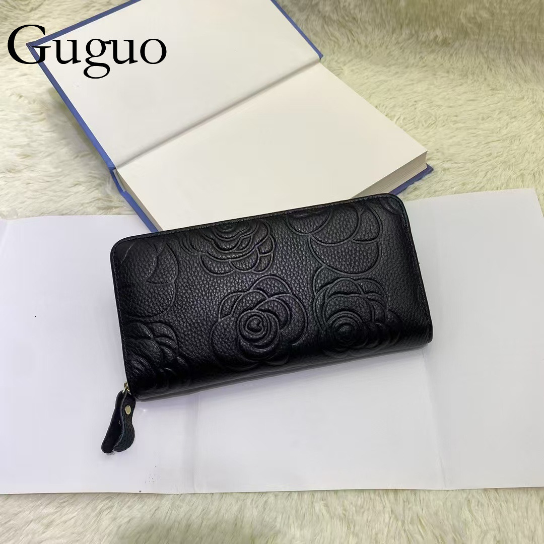Guguo Designer Bag Women's Long Genuine Leather Wallet Fashion Flip Embossed Cowhide Multi-card Slot Soft Leather 80% Luxury Bag Off Zipper New S
