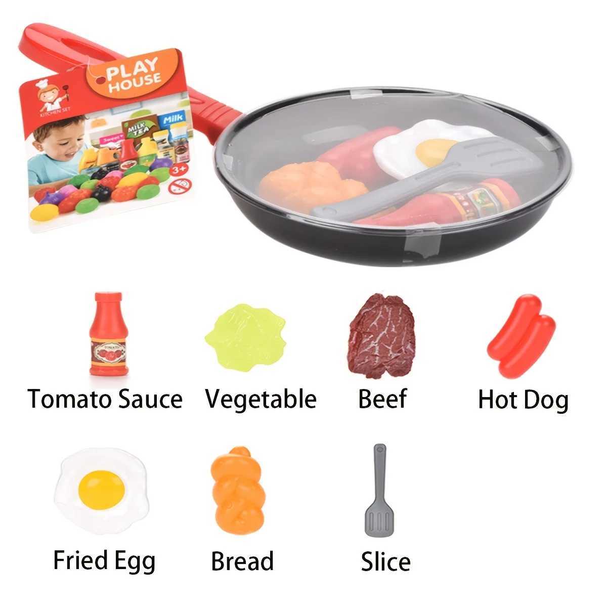 8PCS Children Kitchen Food Toys Simulation Cookware Game Set Pretend Play Pot Steak Vegetable Bread Hot Dog Omelette Kids Gift C250922