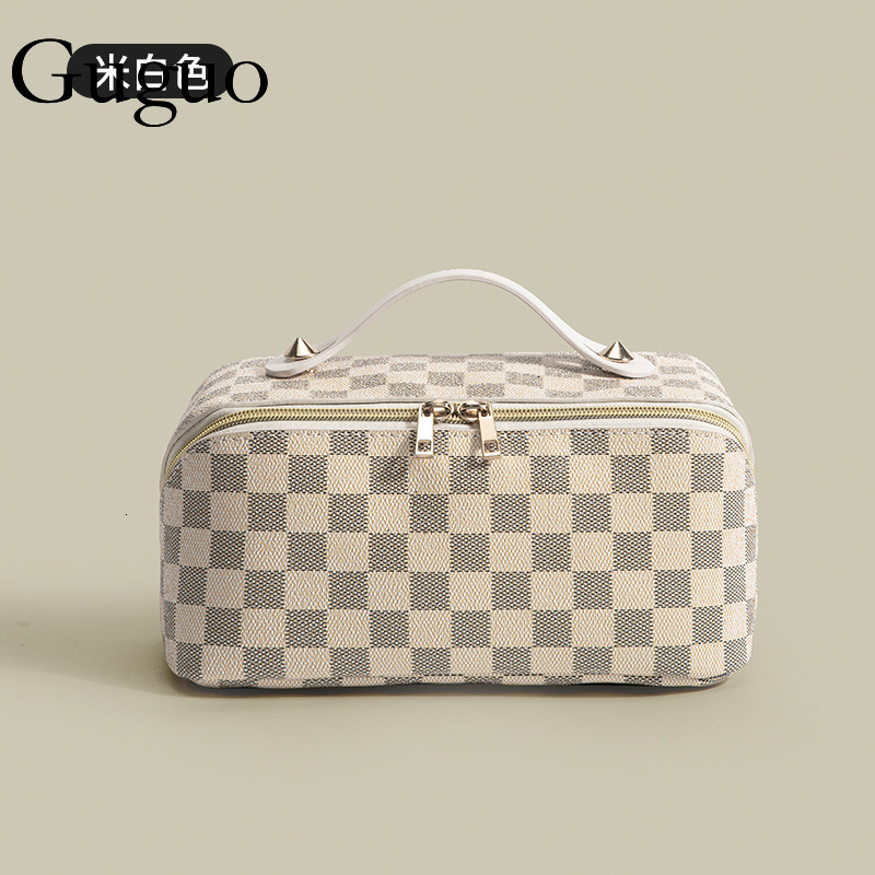 Guguo Designer Bag Vintage Style Floral Plaid Makeup Bag For Women Large Capacity Luxury Bag Portable Handheld Toiletry Bag Cosmetic Storage Bag Whole