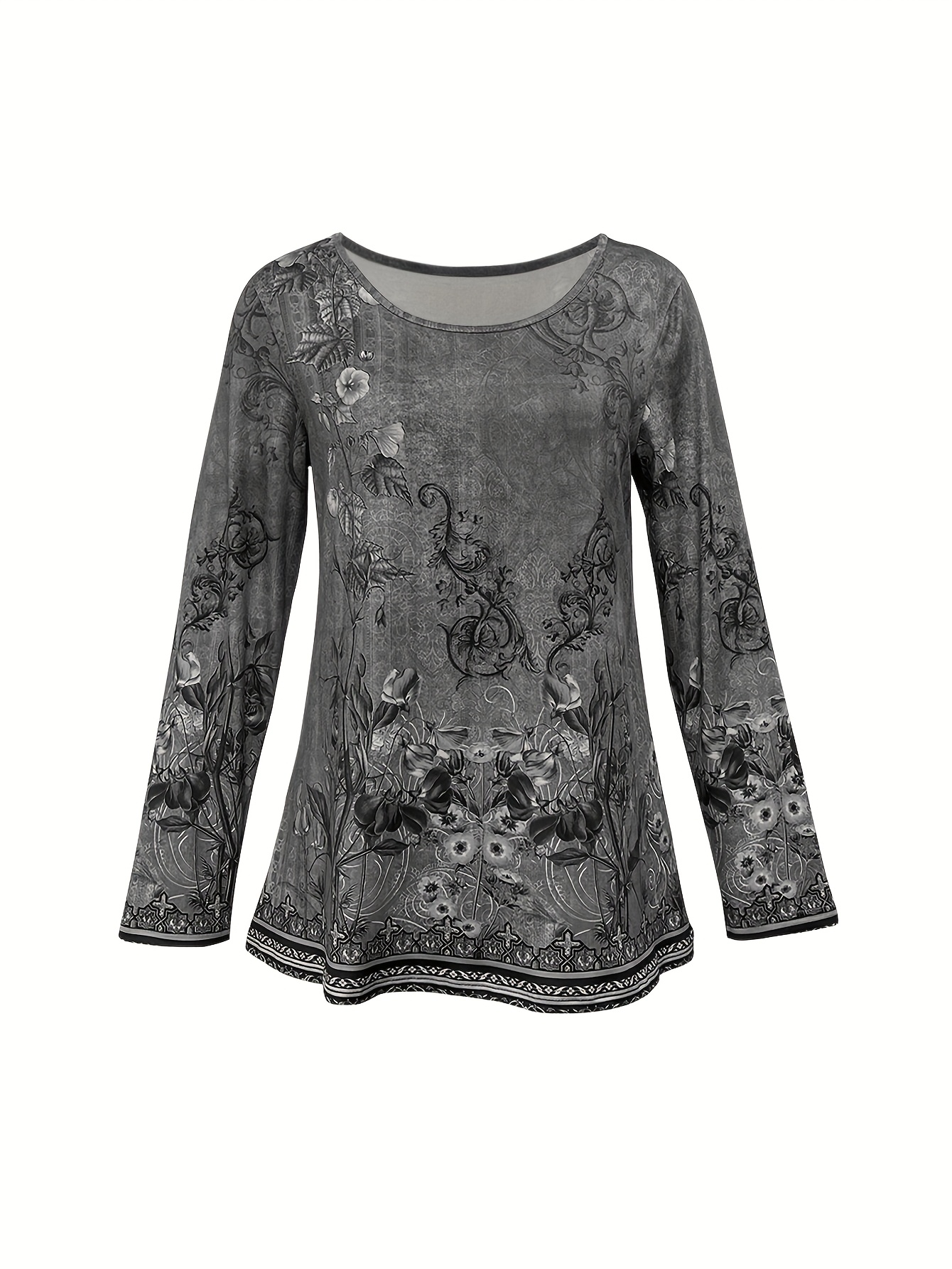 Soft Vintage Floral Print Long Sleeve T-Shirt for Women YL23551