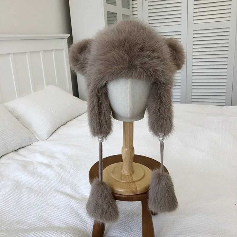 Winter Ear Protection Fluffy Bber Hat Wen Doublelayer Thick P Beanies C Girls Cute Ears Warm Faux Fur Sklies C Y250920