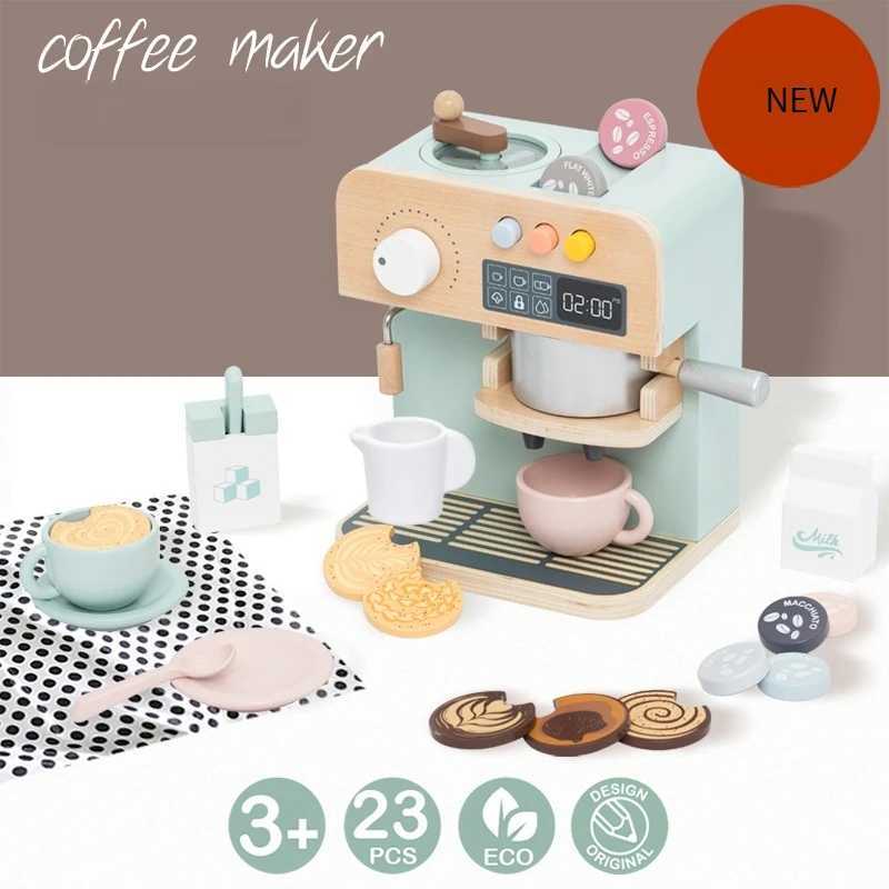 Kids Toy Set Wooden Coffee Maker Set Simulation Cookie Pretend Play Educational Toys Gifts for Girls Boys C250922