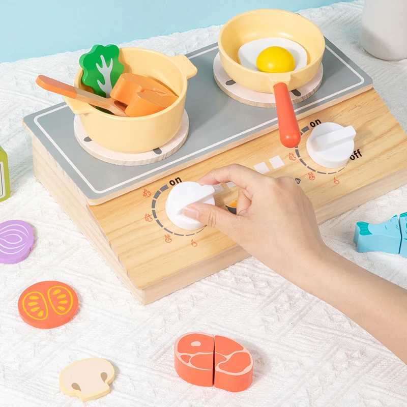 Wooden Childrens Simulated Kitchen Stove Set Realistic Toy Food Interactive Cooking Game For Little Chefs Safe And Durable C250922