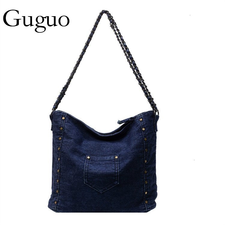 Guguo Designer Bag 2025 New Cross-border Exclusive Rivet Denim Single Shoulder Bag For Women Chain Crossbody Bag Women's Foreign Luxury Bag Trade