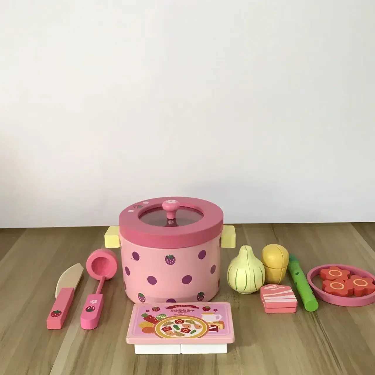 Play house toy Simulation Vegetable Hot Pot Wooden Toys kitchen cook Prentend Play Food Tofu Knife Pan Sets kids Birthday Gift C250922