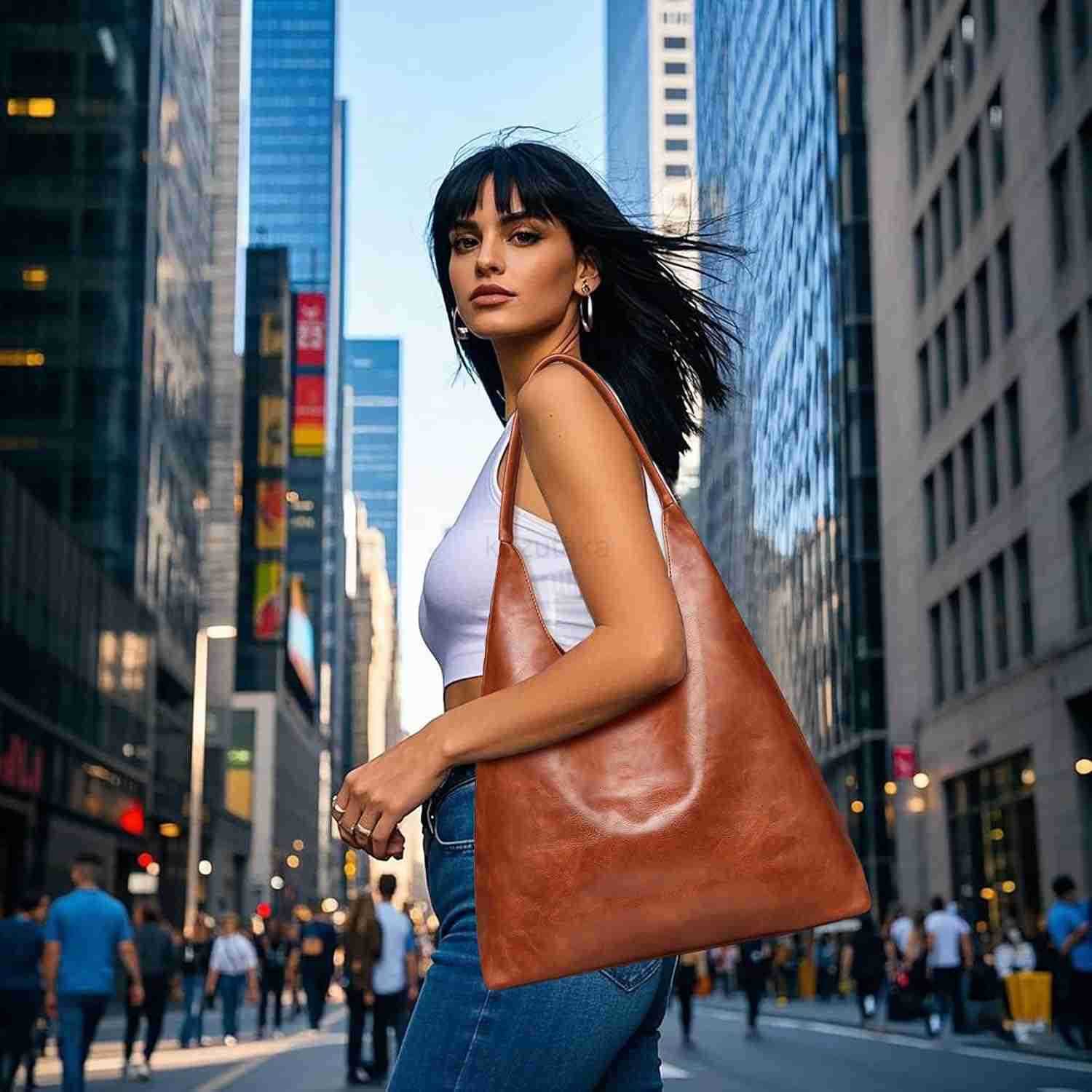 Women Vegan Leather Womens Slouchy Large Tote Bag Shoulder Purses Handbag Z250922