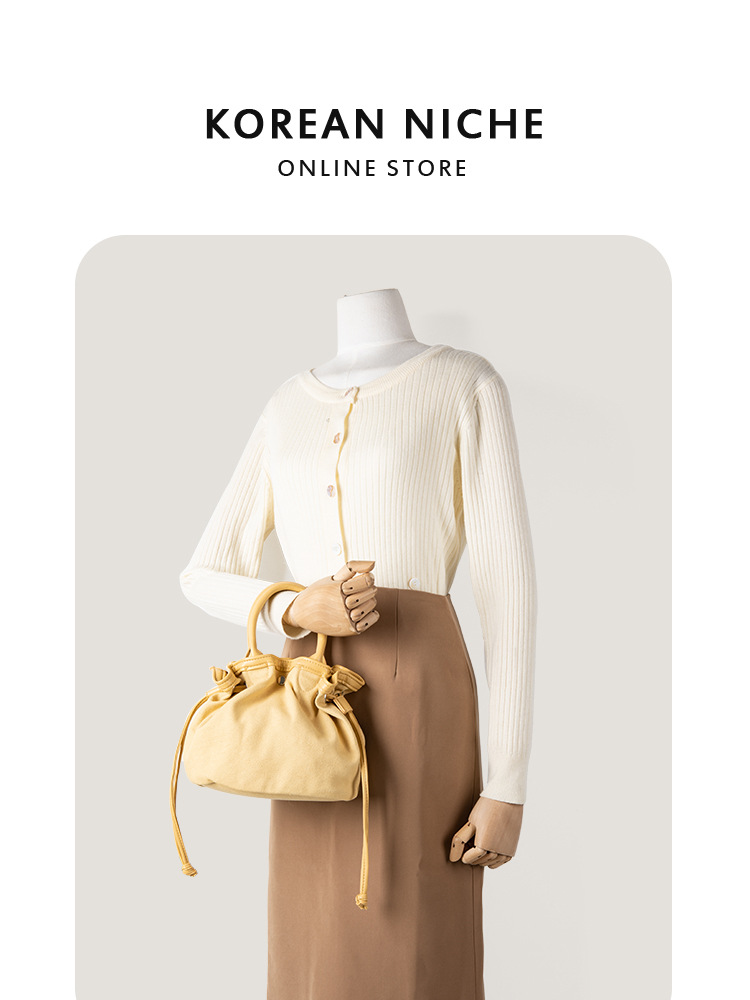 2025 Hot New Niche Solid Color Drawstring Design High-End Sense Bucket Bag Korean Style Trendy Versatile Commuting Handbag For Women