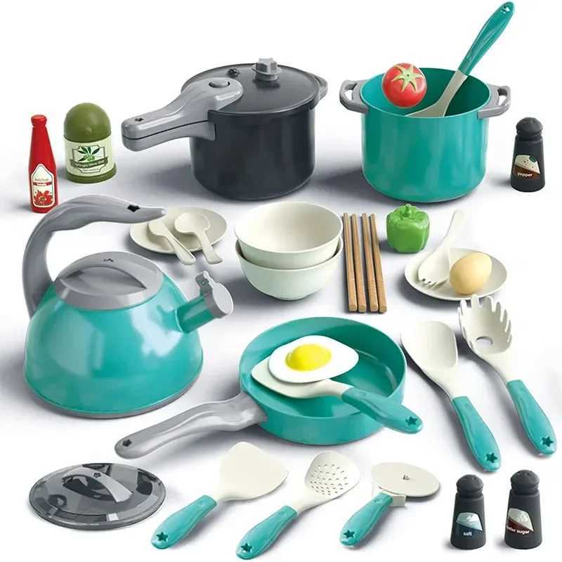 32pcs Kids Kitchen Cooking Toy Set Pretend Cooking Food Play With Pots Pans Utensils Cookware Play Role Playing Toys Boys Girls C250922