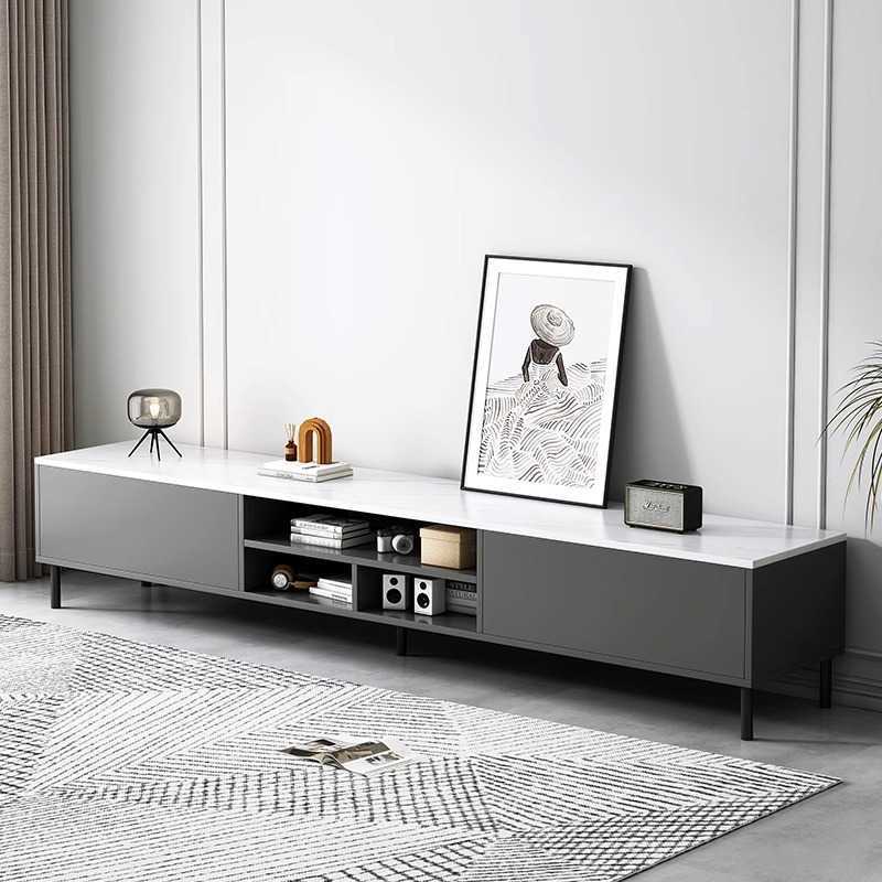 Modern and simple TV cabinet for modern minimalist living room, suitable for home use in small-sized spaces. A floor-standing side cabinet and organiz
