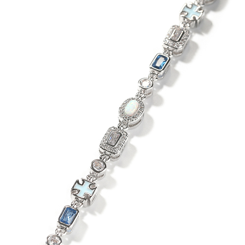 Hip Hop Blue Cross Colorful Tennis Chain Bracelet 5A Zircons Women Mens Jewelry