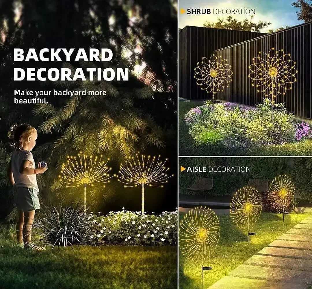 NEW 200LEDS Solar Powered Firework Lights LED Copper Wire Fairy Lights Lawn Pathway Garden Decoration C250922