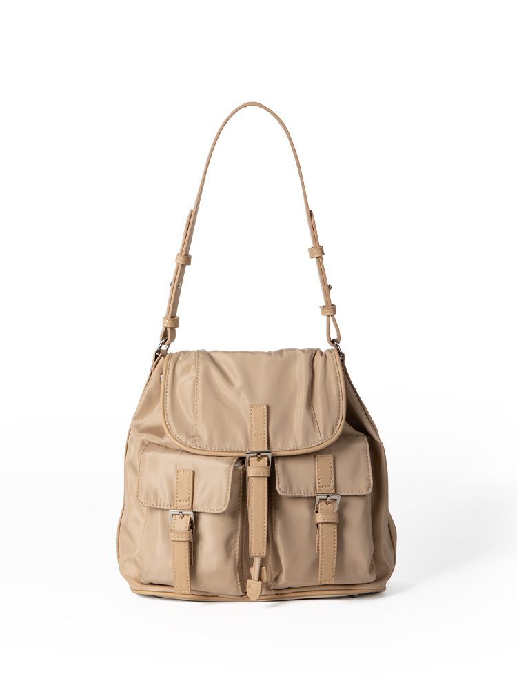 2025 Korean Niche Waterproof Oxford Cloth Multi-Pocket Preppy Style Shoulder Fashionable And Casual Bucket Bag