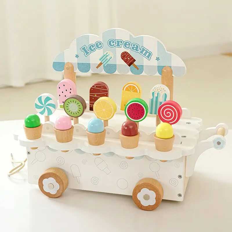 Kids Wooden Ice Cart Toy Set Girls Kitchen Accessories Pretend Play C250922