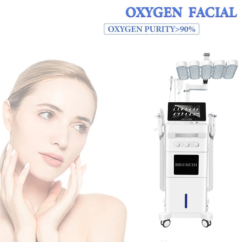 Salon Use Vertical 14 In 1 Hydra Microdermabrasion Vacuum Blackhead Removal Face Cleaning Facial Machine With Pdt Led Facial Oxygen Machine