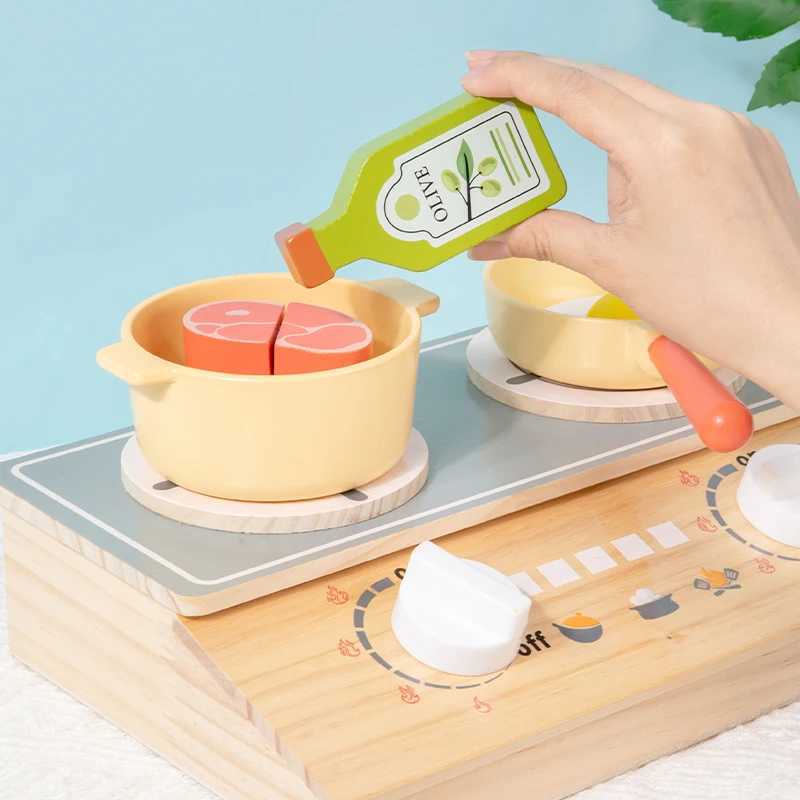 Wooden Childrens Simulated Kitchen Stove Set Realistic Toy Food Interactive Cooking Game For Little Chefs Safe And Durable C250922