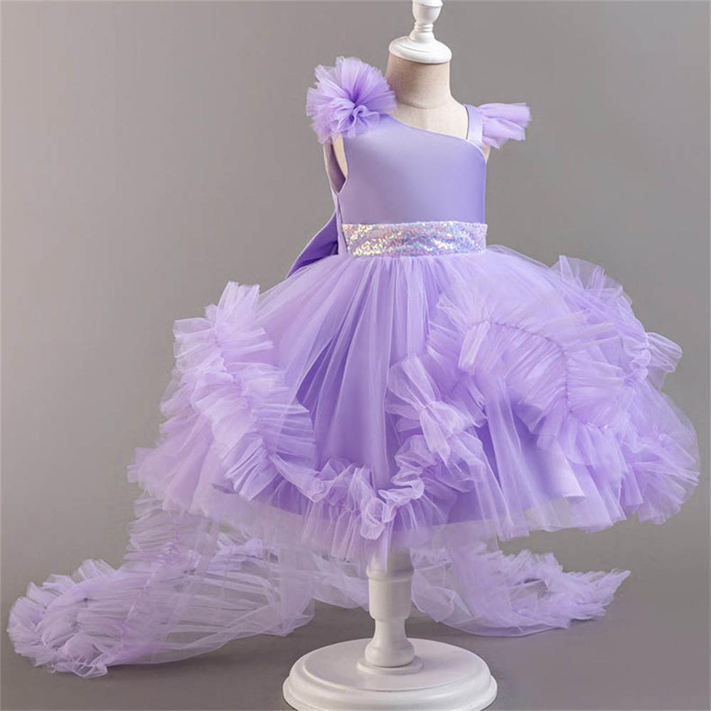 Puffy Girl Dress Pink Baby Dress with Train Flower Girl Dress Bow Cute Kids Child Birthday Dresses Frist Communion Z250716