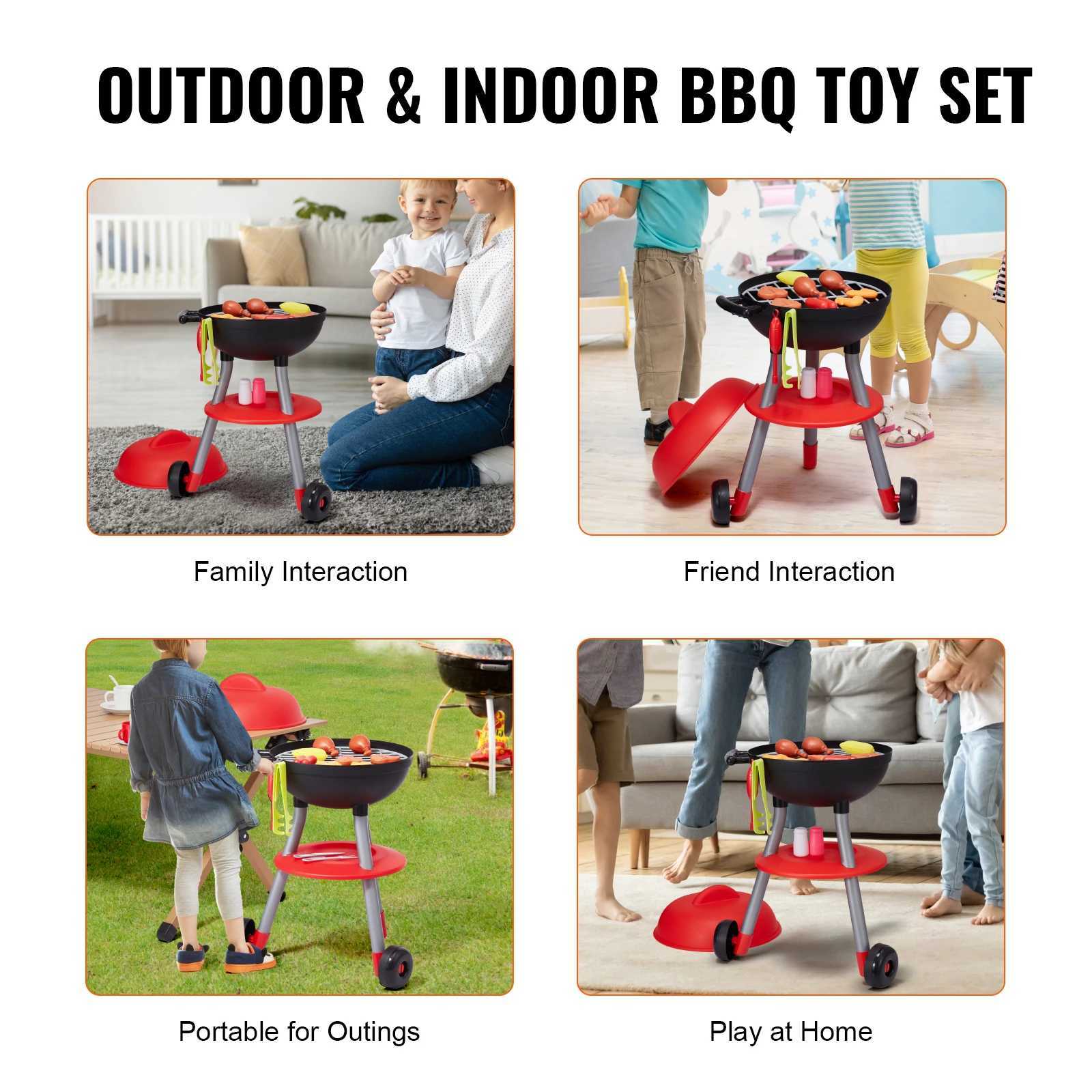SucceBuy 28PCS BBQ Grill Toy Set Montessori Cooking Barbecue Simulation Food Playset Kids Kitchen Toys for Girls Birthday Gifts C250922