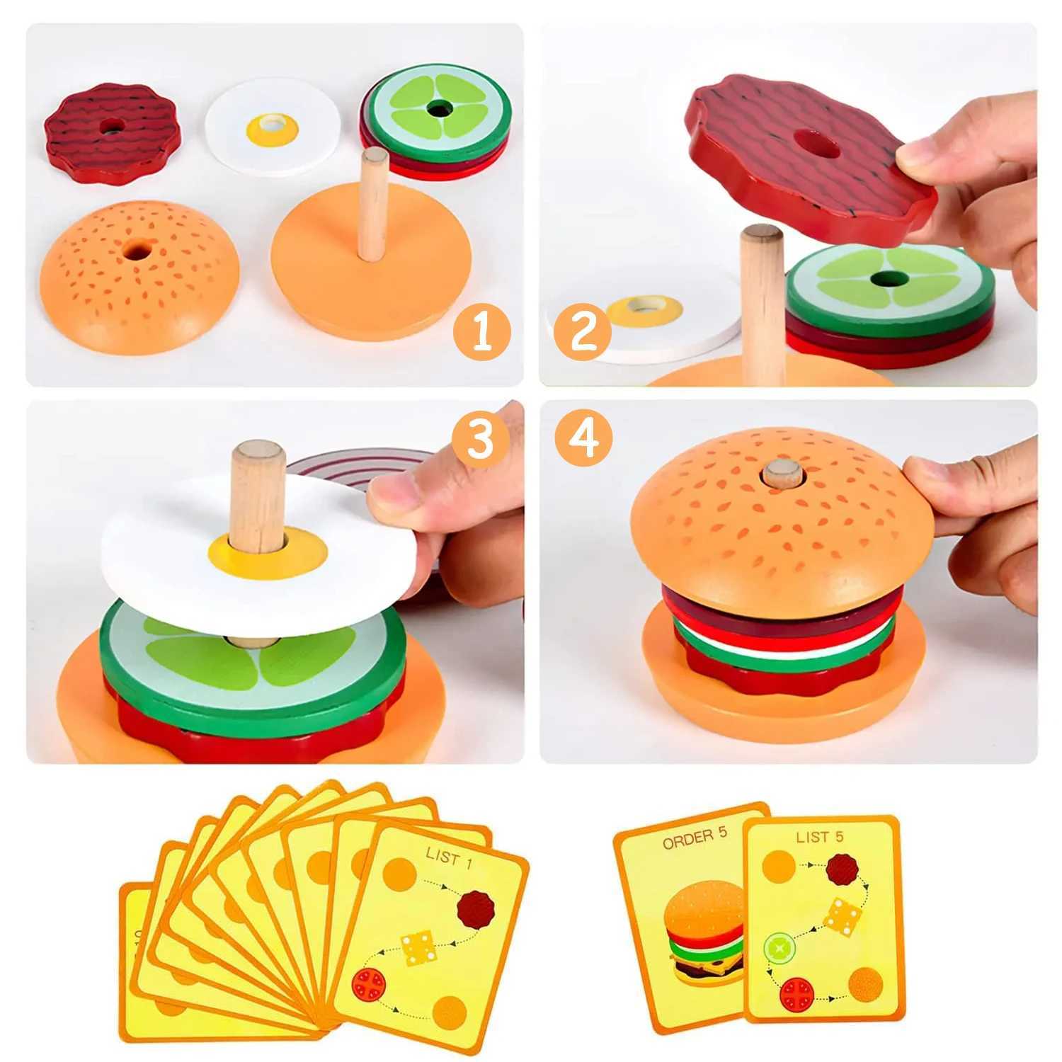 Wooden Burger Sand Stacking Toys For Toddler Kids Preschool Learning Educational Toys Pretend Play Food Kitchen Toys Gift C250922
