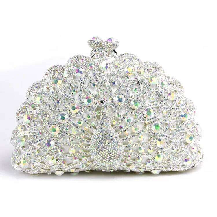 Designer Luxury Pea Rhinestone Women Bling Shiny Handbags Metal Chain Crystal Party Bags Elegant Designer Eveing Clutch Purse