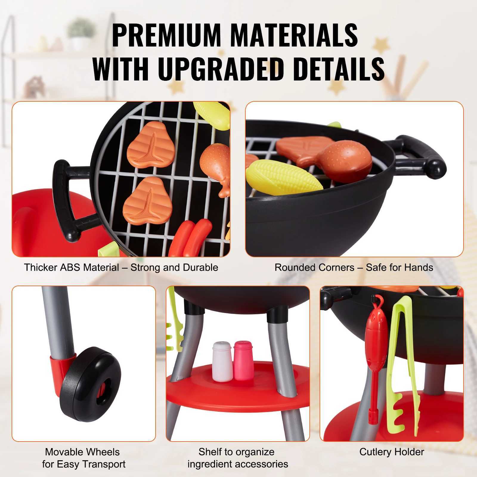 SucceBuy 28PCS BBQ Grill Toy Set Montessori Cooking Barbecue Simulation Food Playset Kids Kitchen Toys for Girls Birthday Gifts C250922