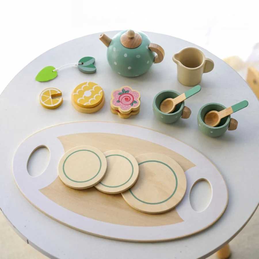 Wooden Tea Set For Little Girls Wooden Toys Toddler Tea Set Play Kitchen Accessories For Kids Pretend Play Food Tea Party Toys C250922