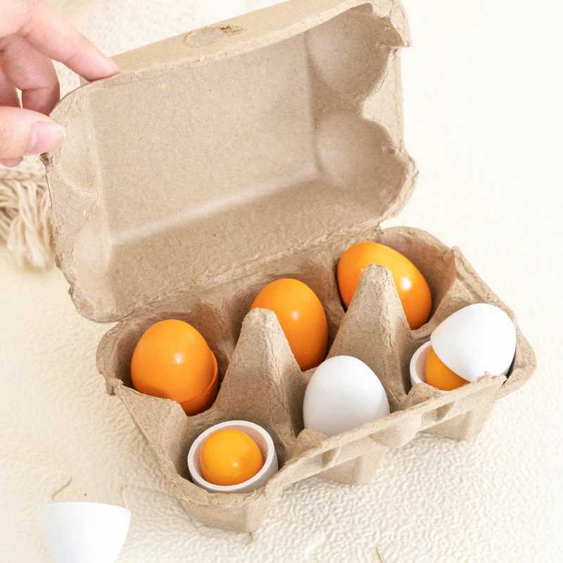 6 pieces of simulated wooden egg toy set for children pretending to play with food egg yolk kitchen food childrens toys C250922