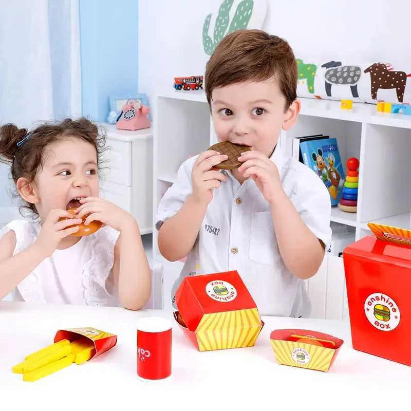 Wooden Burger Pretend Play House Kitchen Simulation Food Fries FastSet Pretend To Play With Kids Toys C250922