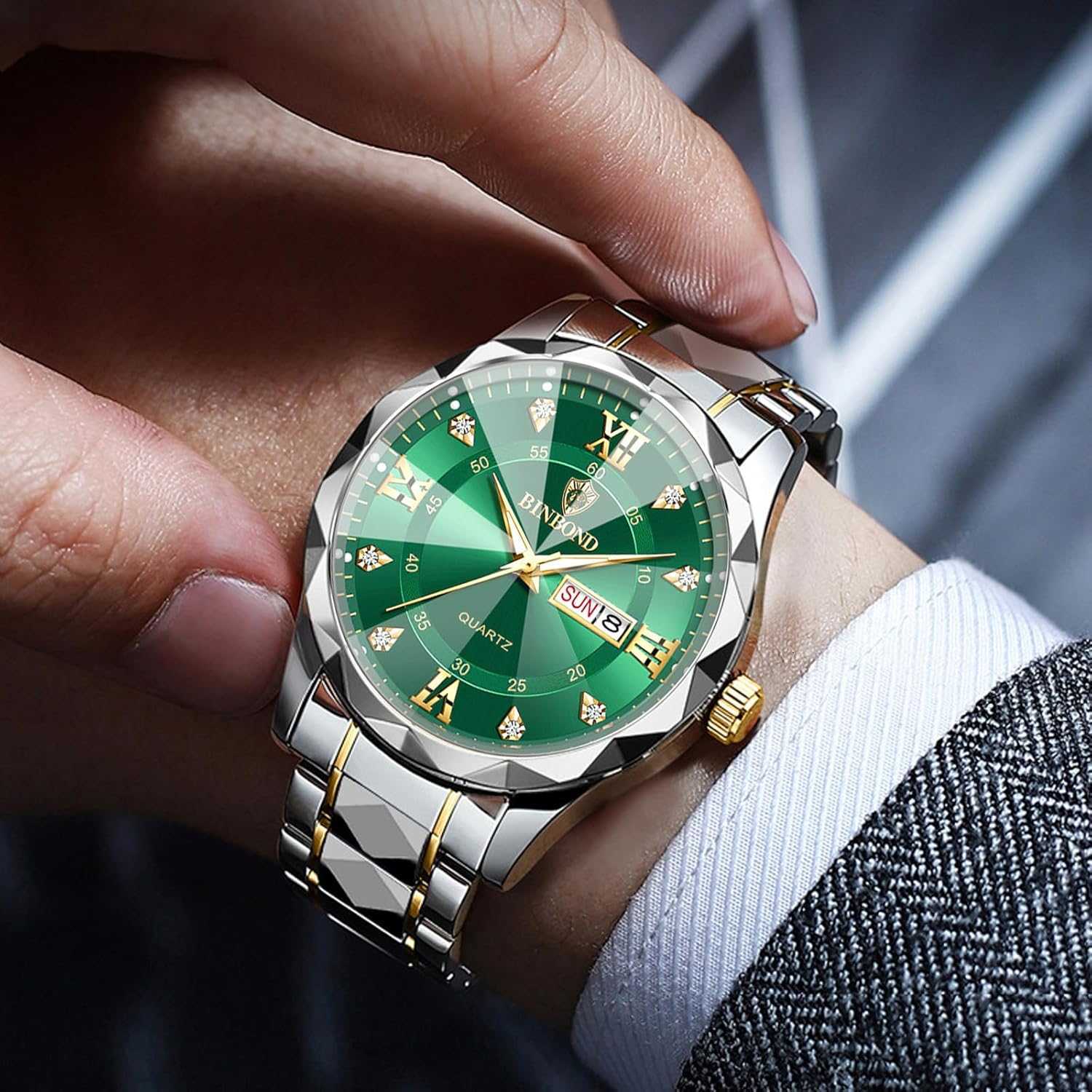 Watch for Men Stainless Steel Diamond Business Dress Analog Quartz Waterproof Luminous Date Two Tone Luxury Casual Mens Wrist Watches Z250922