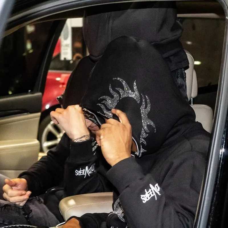 Y2K Jacket Men hoodies emo Zip Hoodie Rhinestone Pattern goth Sweatshirt Sport Coat Pullover Gothic Long Sleeve Oversized hoodie W250922