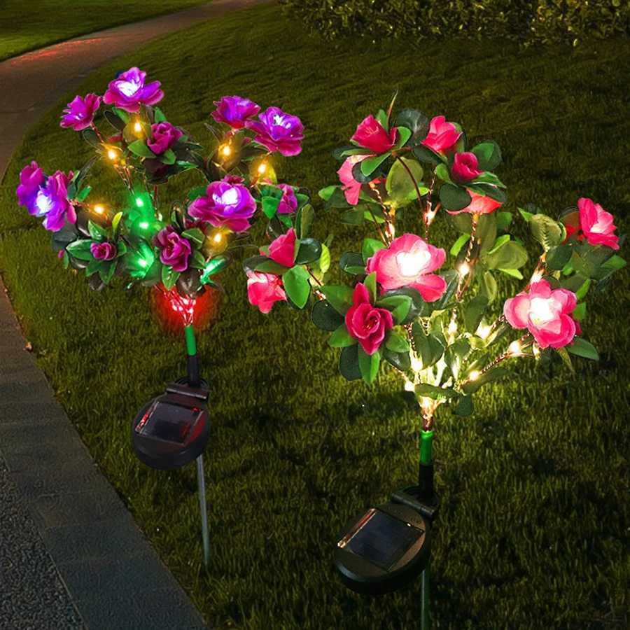 LED simulation lawn light solar azalea flower ground plug light outdoor courtyard decoration light C250922