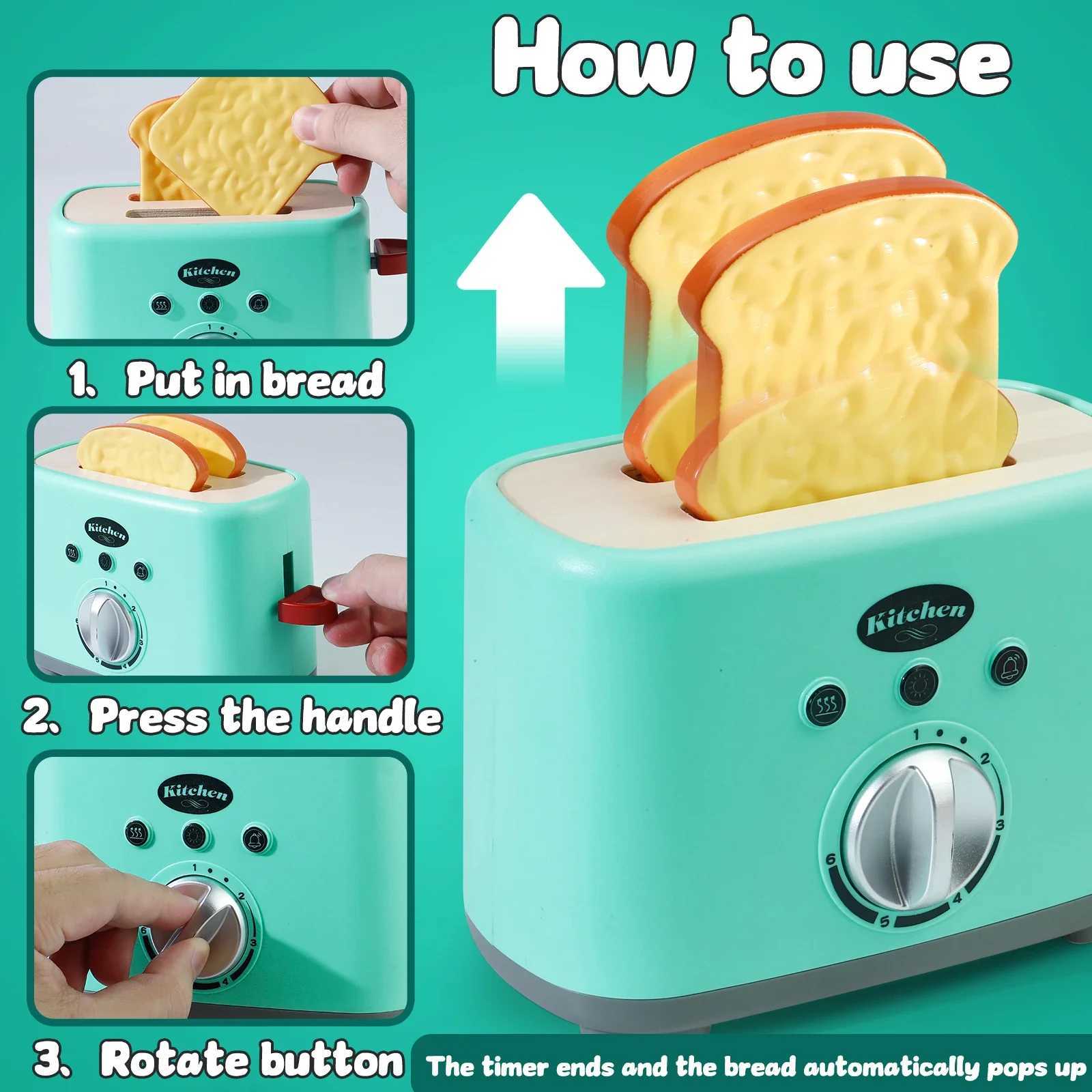 Wooden Toaster Kids Bread Machine Pretend Play Kitchen Toys Set Breakfast Gifts for Girls Boys HalloweenChristmas C250922