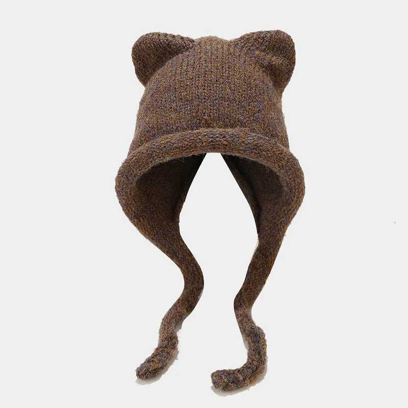 Winter Wen Knitted Hat Cute Ears Wan Bonnet C Teenager Girl Beanies Outdoor Sklies Warm Ears Wan Hats Y250920