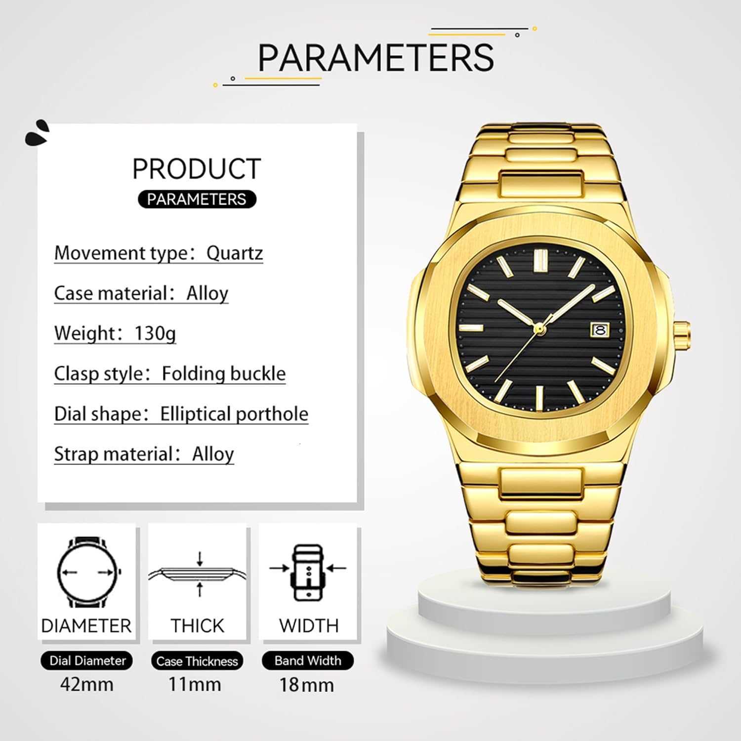 Wrist Watches for Men Nautilus Stainless Steel Quartz Movement Date Luxury Diamond Style Mens Luminous Hands Casual Business Watches Z250922