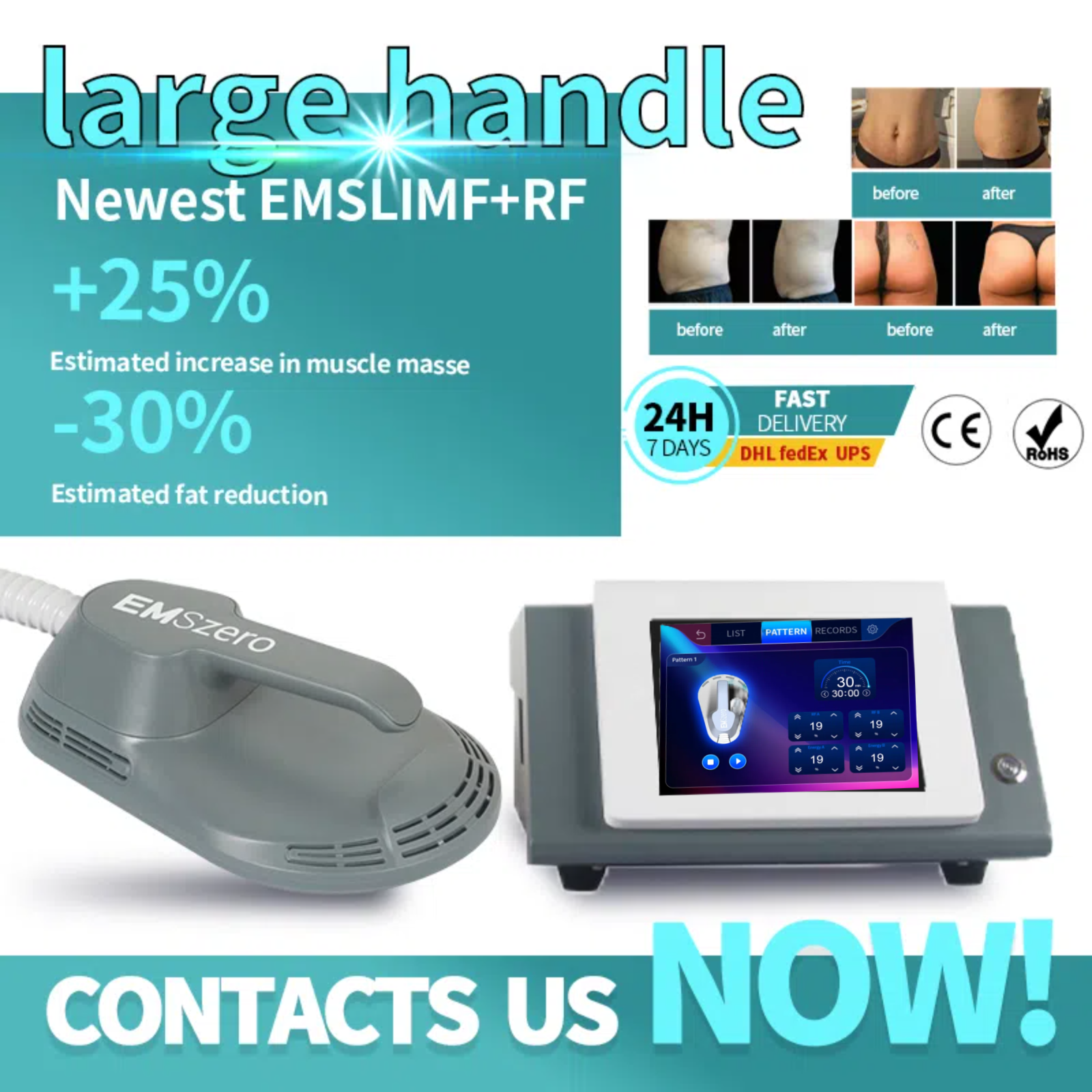 EMSzero Mini Neo RF EMS Sculpt Electro Magnetic Stimulation Body Sculpting and Muscle Building Machine Fat Loss Weight Loss 1 Handles Machine 6500W 15