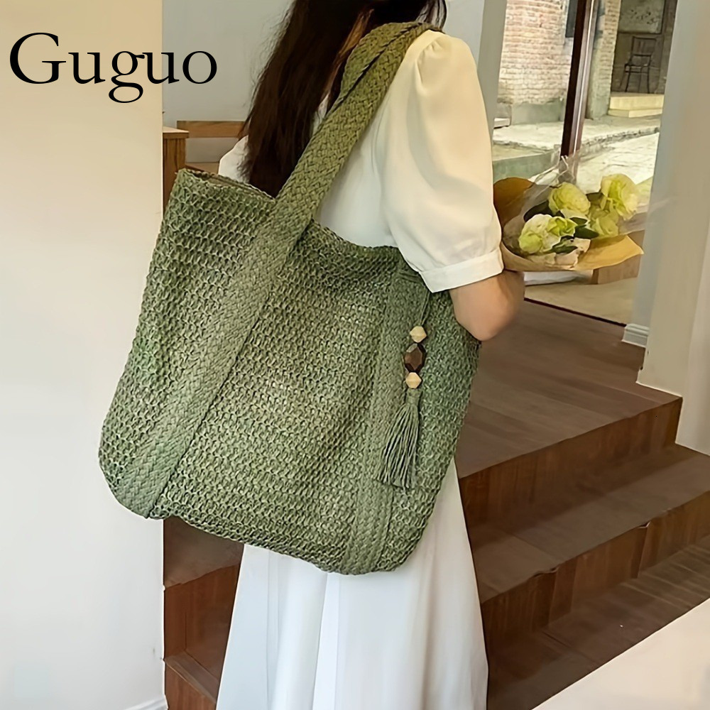Guguo Designer Bag Versatile Single-shoulder Luxury Bag Straw Bag For Women, High-end Zipper Woven Bag, Large Capacity Tote Bag, Beach Bag For Women