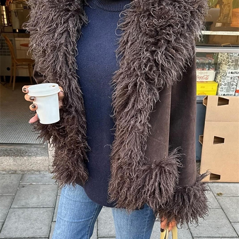Vintage Solid Faux Fur Jackets Women Casual Plush Lapel Open Coats Female Autumn Winter Trendy Elegant Warm High Street Outwear 250920 - view 6