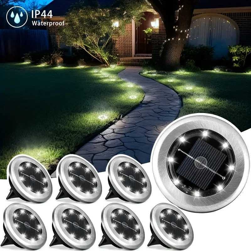 8 Pcs 8LED Solar Power Disk Light Outdoor Garden Solar Underground Light Deck Light Spotlight Buried Solar Led Lamp C250922