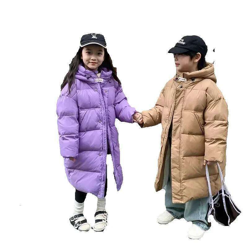 Kids Korean New Autumn Winter Fashion Style Mid Down Jacket Children Heavy Knee Length Hooded Coat Kid Outerwear
