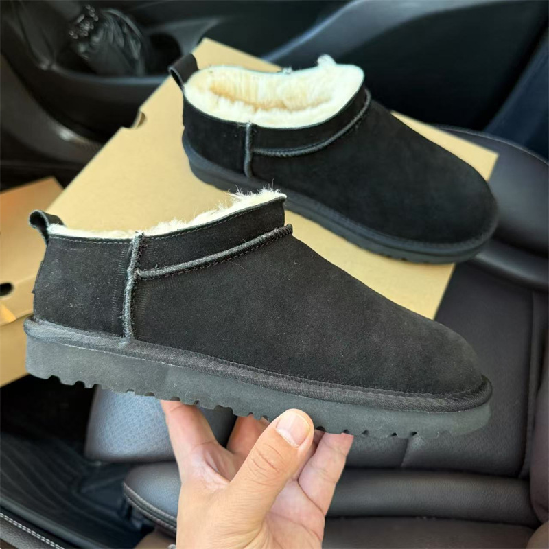 Free shipping beige suede ankle boots with fluffy inner lining stitched detail thick non-slip sole warm comfortable cozy versatile fashion casual snow