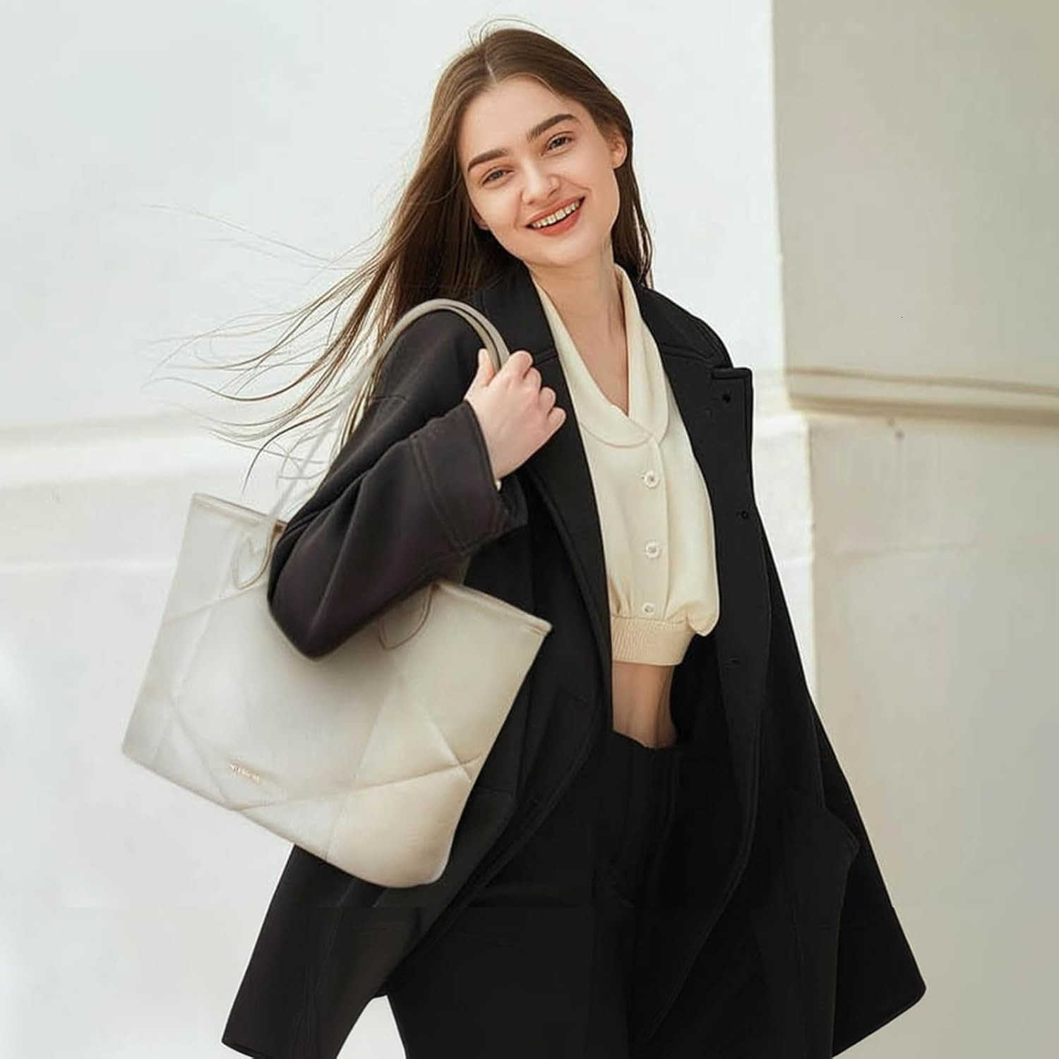 Missnine Quilted Tote Bags with Zipper Vegan Leather Purses and Handbags for Women Large Hobo Shoulder Bag Z250922