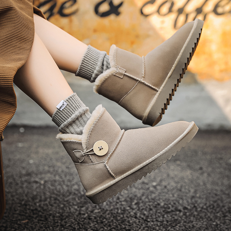 Winter Warm Fleece Lined Cute Women Short Boots 2025S New Anti Slip Soft Sole Comfortable Puffy Cotton Shoes Size 35-40 Grey Black Sandy Color fashion