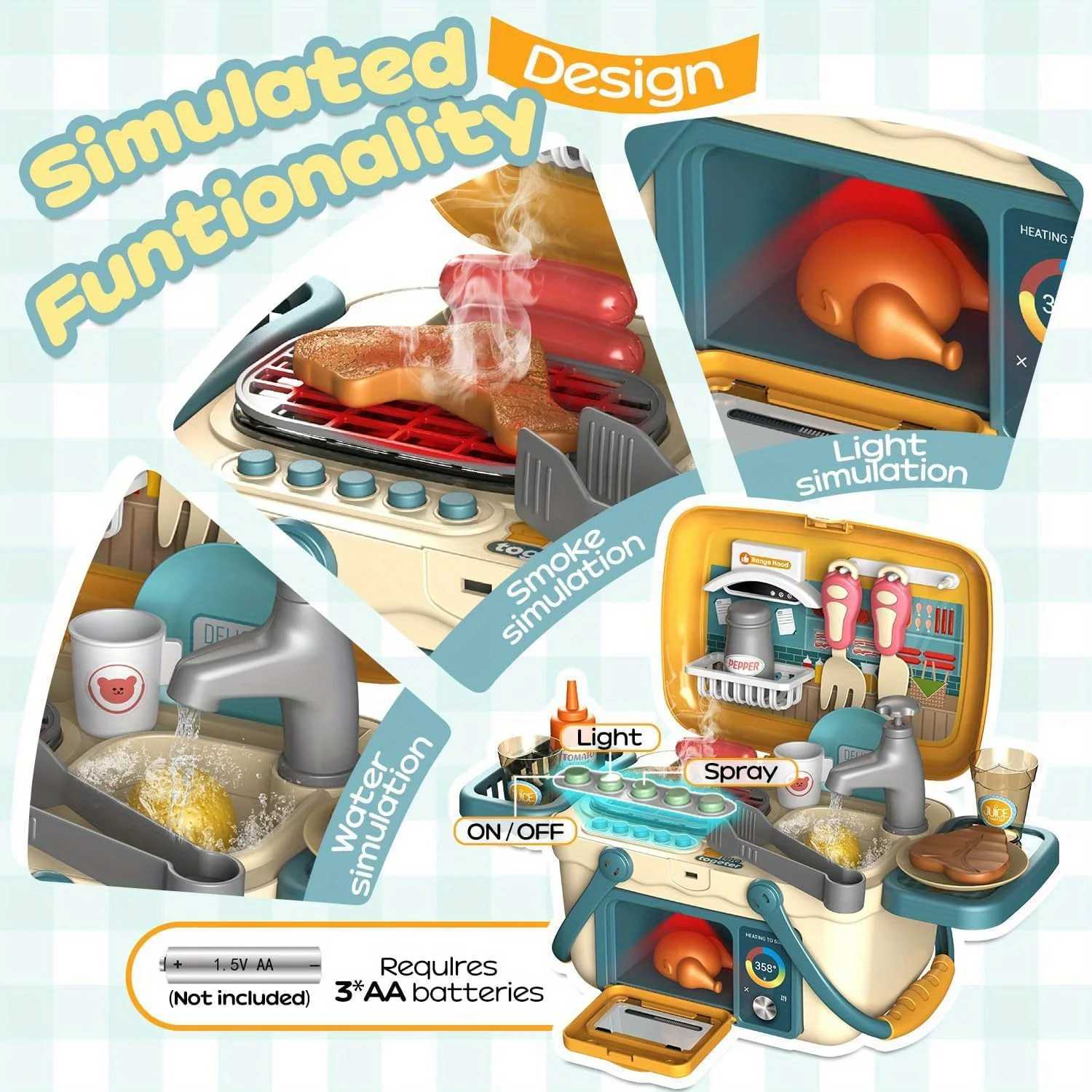 Kids Play Kitchen ToysBarbecue Play Set with Sounds Lights and Running WaterSimulation Kitchen Toys BBQ Role Play Kit for Kids C250922