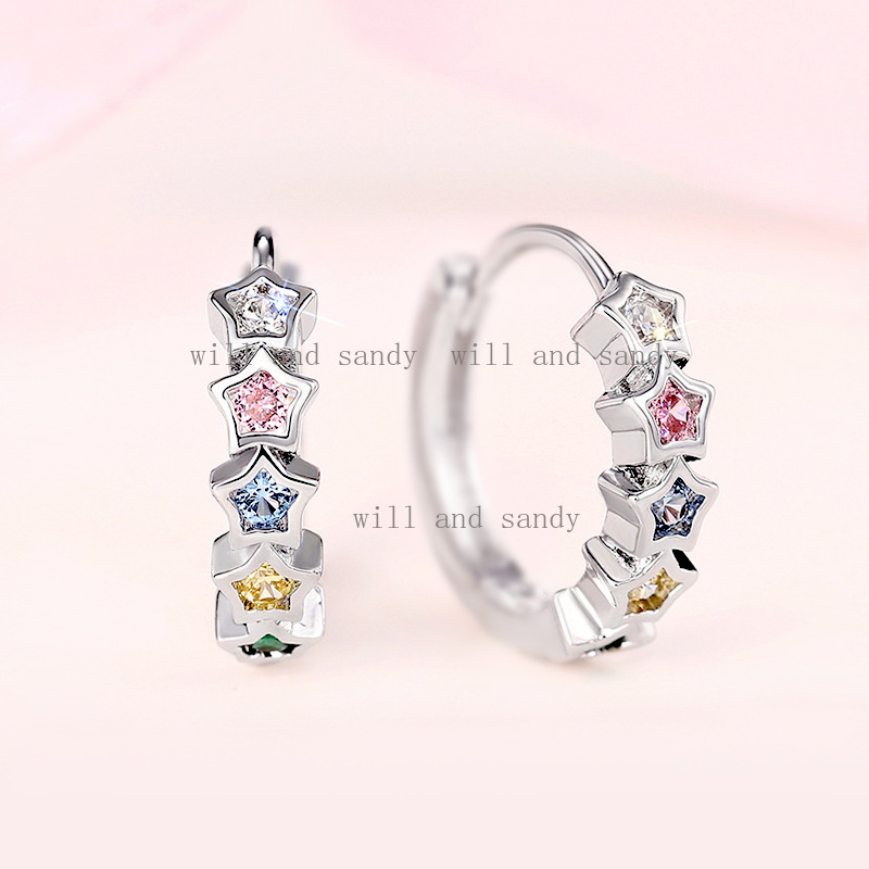Sterling Silver Earrings Hypoallergenic Huggie Earrings for Women Colorful Multicolor Cubic Zirconia Hoop Earrings Jewelry Anniversary Birthday Gift