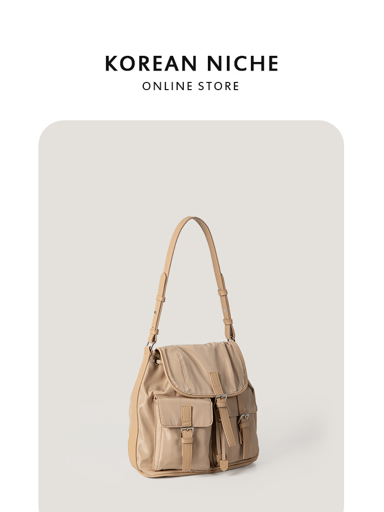 2025 Korean Niche Waterproof Oxford Cloth Multi-Pocket Preppy Style Shoulder Fashionable And Casual Bucket Bag