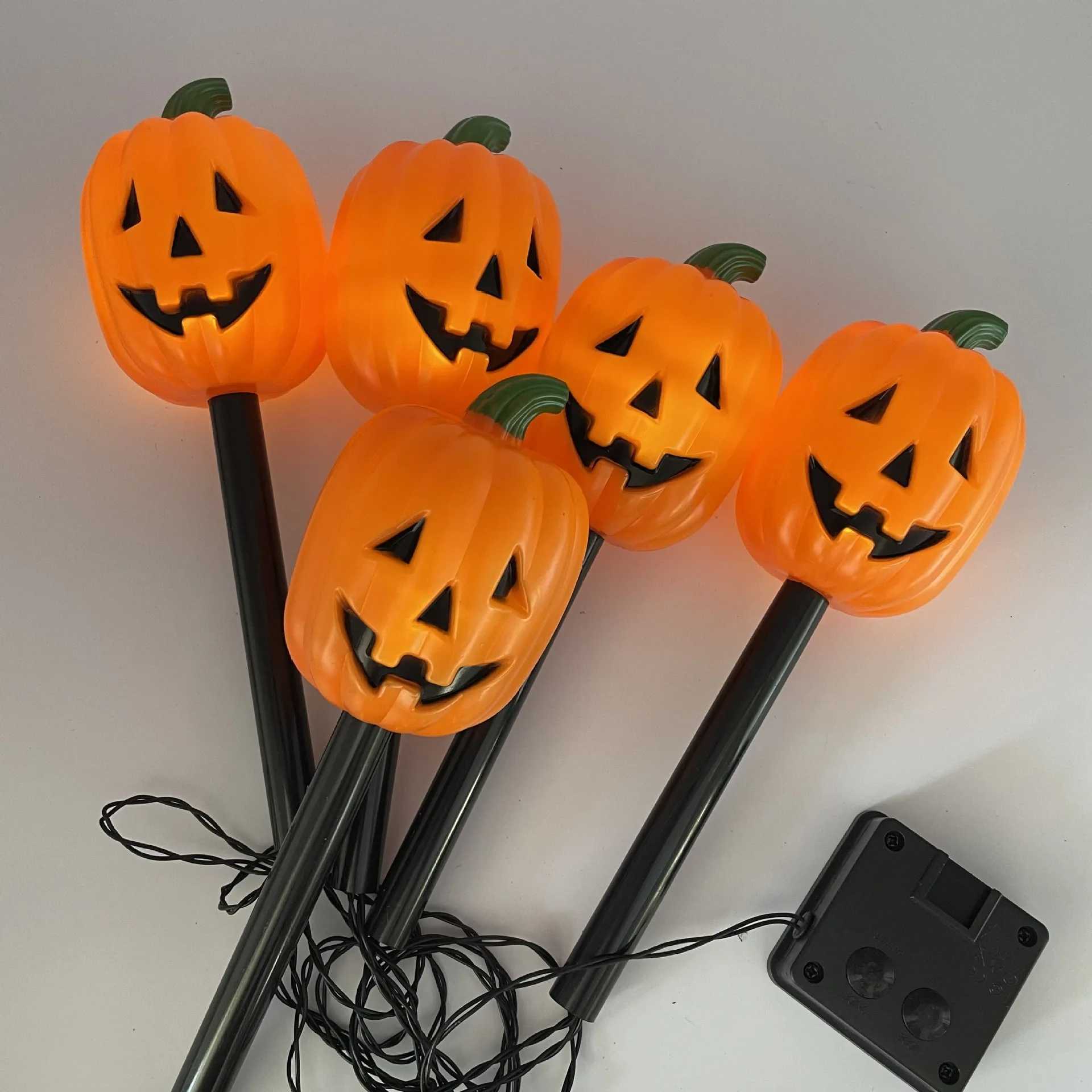 5pcslot Hallowee Decor Solar Lights Outdoor Waterproof Garden Pumpkins LED Lights Lamp Decorations Lawn Ground Plug Light C250922