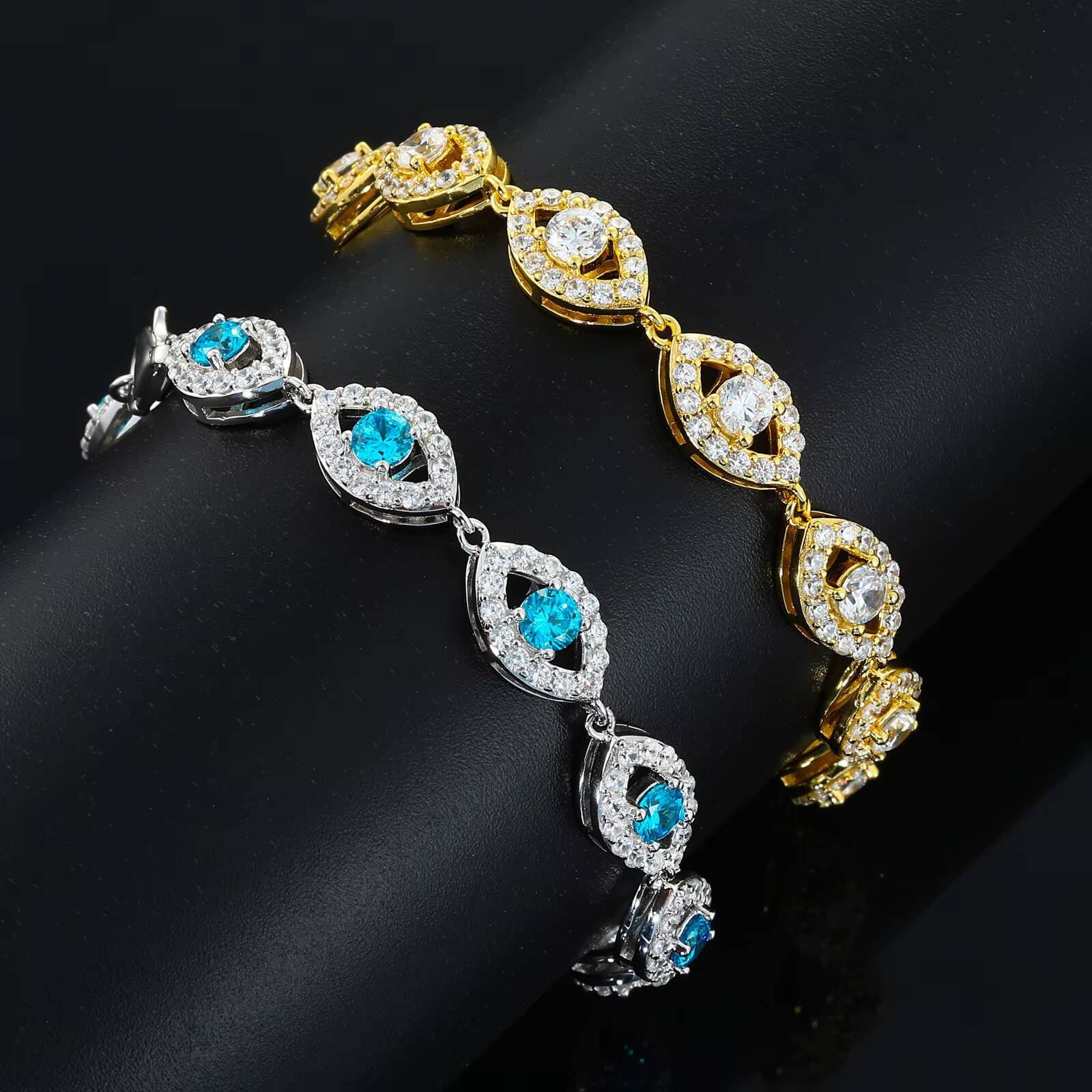 High Quality Jewelry Fashion 15mm Gold Plated 925 Sterling Silver VVS Moissanite Diamond Evil Eye Tennis Bracelet for Men Women
