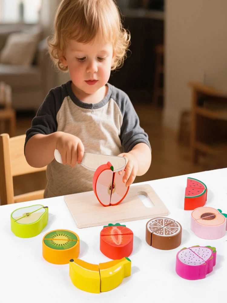 Childrens Kitchen Cooking Set Wooden Simulation Cutting Fruits Vegetables Food Toy Pretend Play Educational Toys for Children C250922