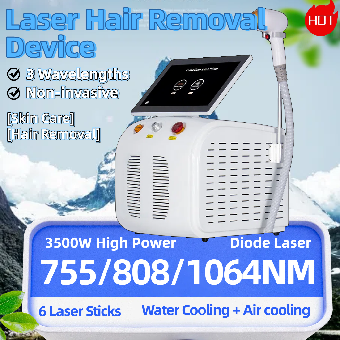 Diode Laser755 808 1064nm Multi Wavelengths Hair Removal Machine Cooling Head Painless Laser Epilator Face Body Hair Removal 755nm 808nm 1064nm Salon 
